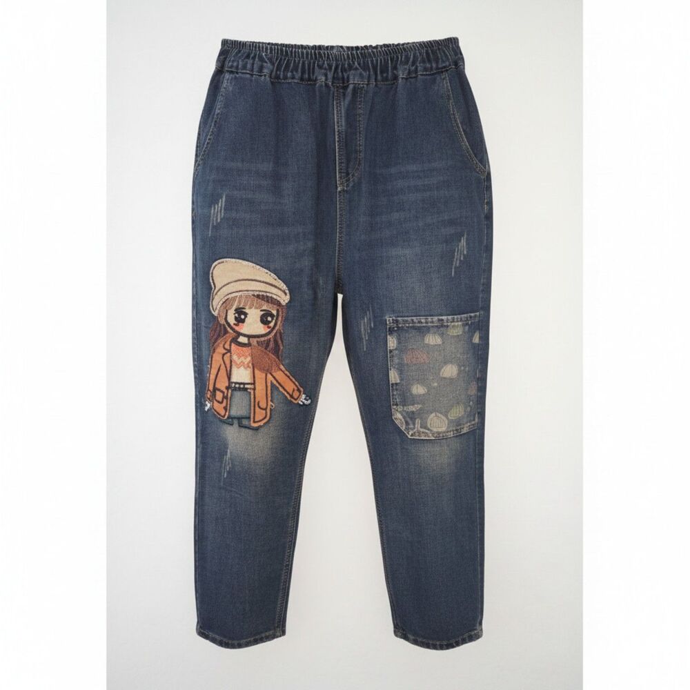 Casual Jeans Denim Loose Pants Elastic Waist with Pockets Size XL (14-16) - Picture 2 of 9